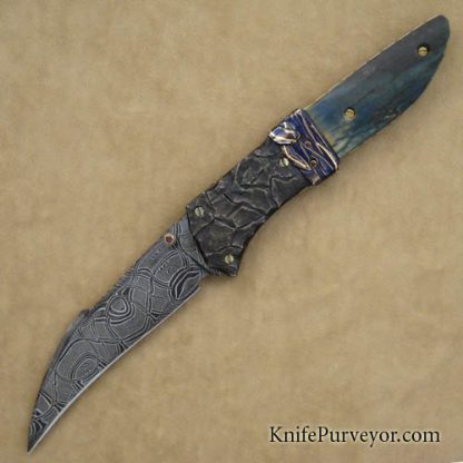 Joe Olson Custom Knife Sole Authorship Damascus & Mammoth Ivory Double Action Automatic