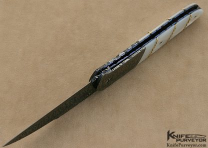Joe Olson Custom Knives "City Lights" Sole Authorship Mosaic Damascus & Mother of Pearl with Braided 24Kt Gold Wire Linerlock - Image 8