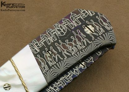 Joe Olson Custom Knives "City Lights" Sole Authorship Mosaic Damascus & Mother of Pearl with Braided 24Kt Gold Wire Linerlock - Image 5