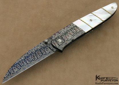 Joe Olson Custom Knives "City Lights" Sole Authorship Mosaic Damascus & Mother of Pearl with Braided 24Kt Gold Wire Linerlock