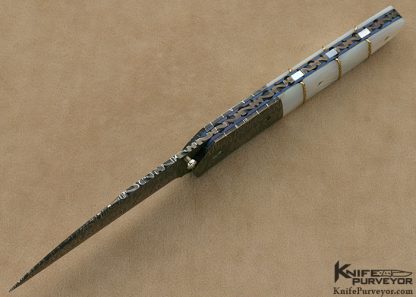 Joe Olson Custom Knives "City Lights" Sole Authorship Mosaic Damascus & Mother of Pearl with Braided 24Kt Gold Wire Linerlock - Image 4