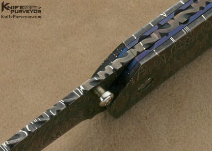 Joe Olson Custom Knives "City Lights" Sole Authorship Mosaic Damascus & Mother of Pearl with Braided 24Kt Gold Wire Linerlock - Image 7
