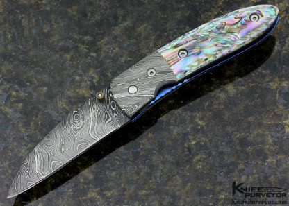 Joe Pardue Custom Knife Abalone and Damascus Linerlock