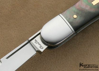 Joel Chamblin Custom Knife 3 Blade Black Lip Tahitian Pearl Swell Center Whittler with 14 Kt Gold Pins and Ractangle Escutcheon Slip Joint - Image 2
