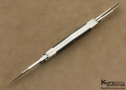 Joel Chamblin Custom Knife 3 Blade Black Lip Tahitian Pearl Swell Center Whittler with 14 Kt Gold Pins and Ractangle Escutcheon Slip Joint - Image 4