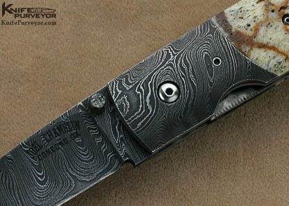 Joel Chamblin Custom Knives Damascus & Tiger Coral Linerlock - Image 2