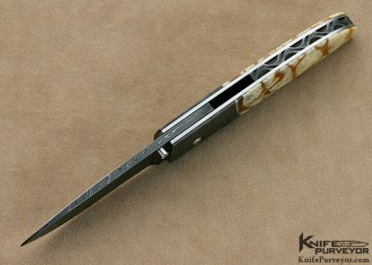 Joel Chamblin Custom Knives Damascus & Tiger Coral Linerlock - Image 4