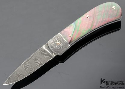 Joel Chamblin Custom Knife Damascus & Black Lip Tahitian Pearl Slip Joint