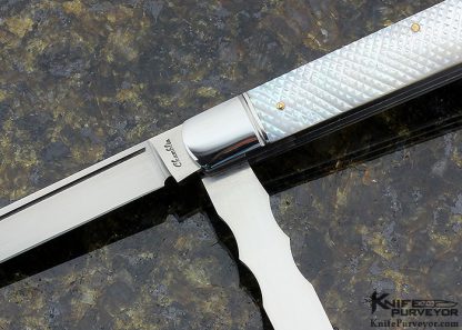 Joel Chamblin Custom Knife 2 Blade Checkered Pearl Doctors Knife (Featured in a Video) - Image 2