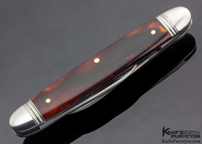 Joel Chamblin Custom Knife Amber Two Blade Slipjoint with 14 Kt. Gold Bar and Pins - Image 3