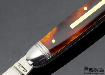 Joel Chamblin Custom Knife Amber Two Blade Slipjoint with 14 Kt. Gold Bar and Pins - Image 2