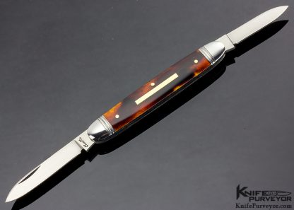 Joel Chamblin Custom Knife Amber Two Blade Slipjoint with 14 Kt. Gold Bar and Pins 8654