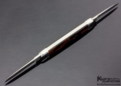 Joel Chamblin Custom Knife Amber Two Blade Slipjoint with 14 Kt. Gold Bar and Pins - Image 4