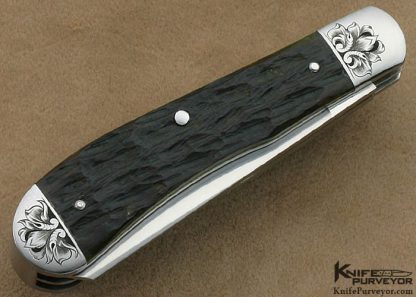 Joel Chamblin Custom Knife Engraved Green Bone Trapper Slip Joint - Image 3