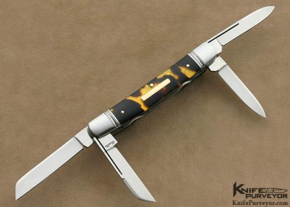 Joel Chamblin Custom Knife 4 Blade Exotic Material Congress Slip Joint with 14Kt Gold Pins and Shield - Image 3