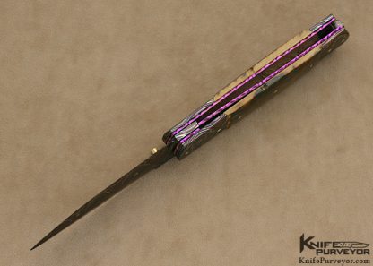 Johan Gustafsson Custom Knives Blued Sole Authorship Mosaic Damascus & Mammoth Ivory "Indian" Linerlock" Dagger - Image 5