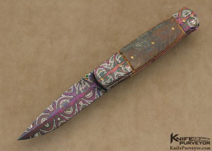 Johan Gustafsson Custom Knives Blued Sole Authorship Mosaic Damascus & Mammoth Ivory "Indian" Linerlock" Dagger