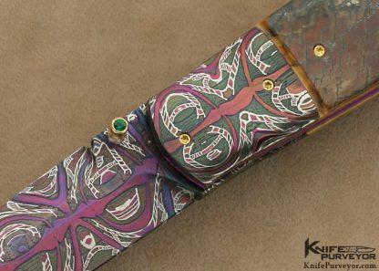 Johan Gustafsson Custom Knives Blued Sole Authorship Mosaic Damascus & Mammoth Ivory "Indian" Linerlock" Dagger - Image 2