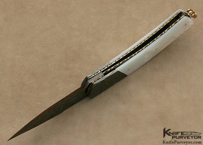 Johan Gustafsson Custom Knife Sole Authorship Multibar Composite Damascus & Mother of Pearl Shell Damascus Linerlock - Image 5