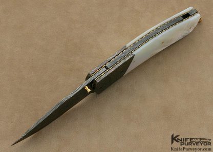 Johan Gustafsson Custom Knife Sole Authorship Multibar Composite Damascus & Mother of Pearl Shell Damascus Linerlock - Image 4