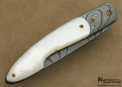 John Perry Custom Knife Damascus & Mother of Pearl Shell Back Lock - Image 3