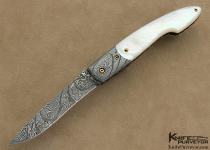 John Perry Custom Knife Damascus & Mother of Pearl Shell Back Lock