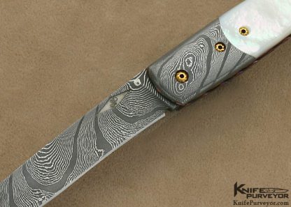 John Perry Custom Knife Damascus & Mother of Pearl Shell Back Lock - Image 2