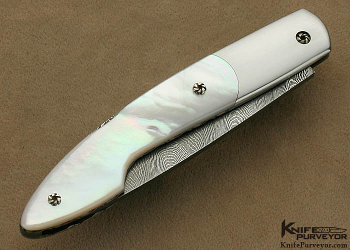 John Perry Custom Knife Damascus and Mother Of Pearl - Knife Purveyor