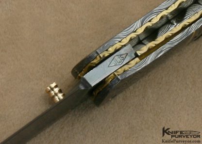 John W. Smith Custom Knife Sole Authorship Damascus & Checkered Black Lip Tahitian Pearl Shell Linerlock - Image 6
