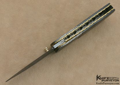 John W. Smith Custom Knife Sole Authorship Damascus & Checkered Black Lip Tahitian Pearl Shell Linerlock - Image 5