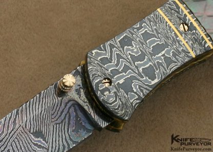 John W. Smith Custom Knife Sole Authorship Damascus & Checkered Black Lip Tahitian Pearl Shell Linerlock - Image 2