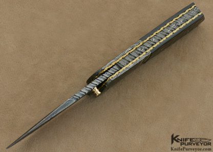 John W. Smith Custom Knife Sole Authorship Damascus & Checkered Black Lip Tahitian Pearl Shell Linerlock - Image 4