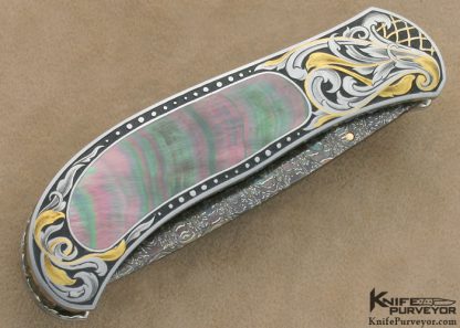 John W. Smith Custom Knife Black Lip Tahitian Pearl Shell Interframe Liner Lock - Image 3