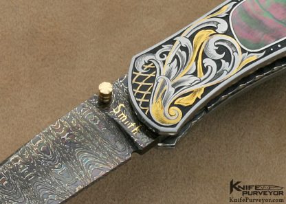John W. Smith Custom Knife Black Lip Tahitian Pearl Shell Interframe Liner Lock - Image 2