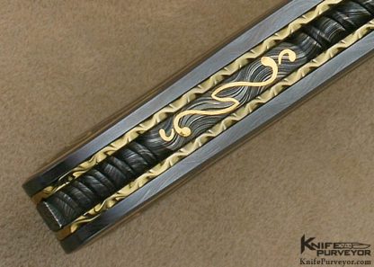 John W. Smith Custom Knife Black Lip Tahitian Pearl Shell Interframe Sole Authorship Damascus with 24Kt Gold Inlays Linerlock - Image 8