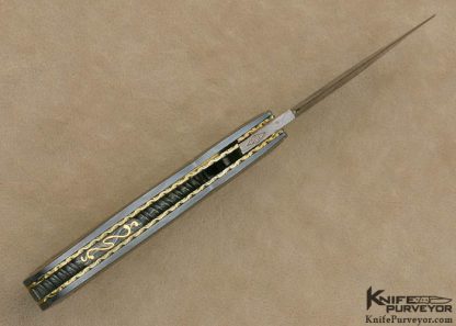John W. Smith Custom Knife Black Lip Tahitian Pearl Shell Interframe Sole Authorship Damascus with 24Kt Gold Inlays Linerlock - Image 7
