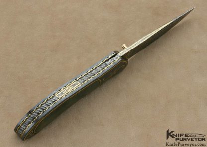 John W. Smith Custom Knife Black Lip Tahitian Pearl Shell Interframe Sole Authorship Damascus with 24Kt Gold Inlays Linerlock - Image 5