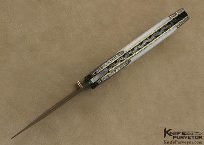 John W. Smith Custom Knife Quilted Mother of Pearl & Sole Authorship Damascus with 24Kt Gold Inlays Linerlock - Image 6