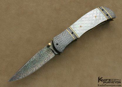 John W. Smith Custom Knife Quilted Mother of Pearl & Sole Authorship Damascus with 24Kt Gold Inlays Linerlock