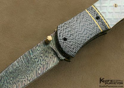 John W. Smith Custom Knife Quilted Mother of Pearl & Sole Authorship Damascus with 24Kt Gold Inlays Linerlock - Image 2