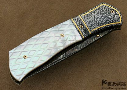 John W. Smith Custom Knives Sole Authorship Checkered Mother of Pearl & Damascus with 24Kt Gold Inlays Linerlock - Image 3