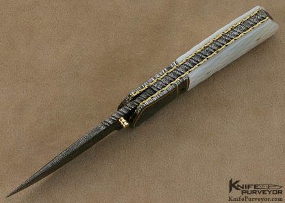 John W. Smith Custom Knives Sole Authorship Checkered Mother of Pearl & Damascus with 24Kt Gold Inlays Linerlock - Image 4