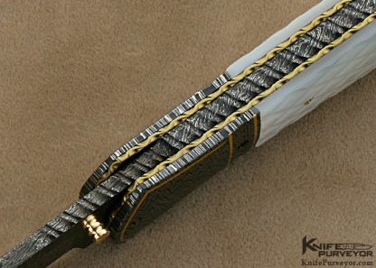 John W. Smith Custom Knives Sole Authorship Checkered Mother of Pearl & Damascus with 24Kt Gold Inlays Linerlock - Image 5