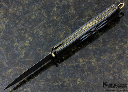 John W. Smith Custom Knife Sunburst Pattern Black Lip Tahitian Pearl Shell, Mother of Pearl Shell & 18Kt Gold Interframe Linerlock Dagger - Image 4