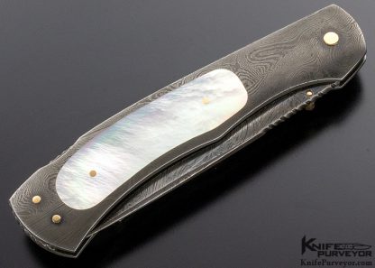 John W. Smith Custom Knife Sole Authorship Damascus and Mother of Pearl Lockback with 14Kt. Gold Pins - Image 3