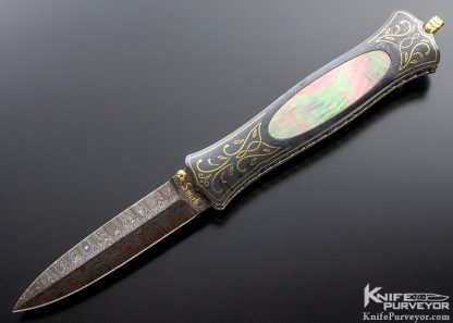 John W Smith Custom Knife Backlip Pearl Interframe Linerlock Dagger Sole Authorship Engraved with 24kt. Gold