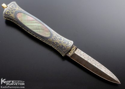 John W Smith Custom Knife Backlip Pearl Interframe Linerlock Dagger Sole Authorship Engraved with 24kt. Gold - Image 3