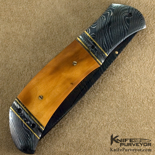John W. Smith Custom Knife Fossilized Walrus Ivory and Sole Authorship Damascus Double Bolstered Linerlock - Image 3