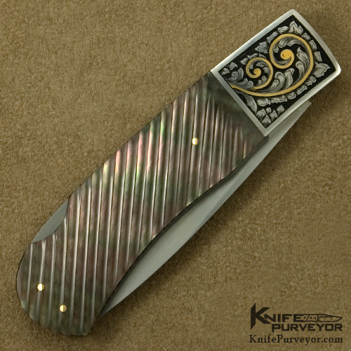 John W. Smith Custom Knife Sole Authorship Engraved Fluted Blacklip Pearl Lockback - Image 3