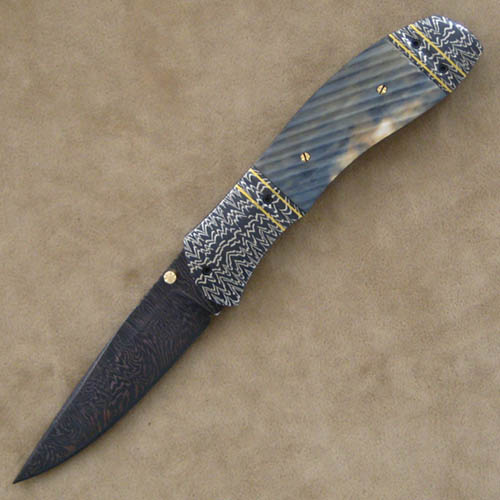 John W. Smith Custom Knife Fluted Sole Authorshp Damascus Linerlock